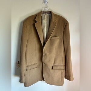 Y2K Bebe Tan Blazer Jacket Paisley Lining Size 42 L Long Sleeve Wool Unisex